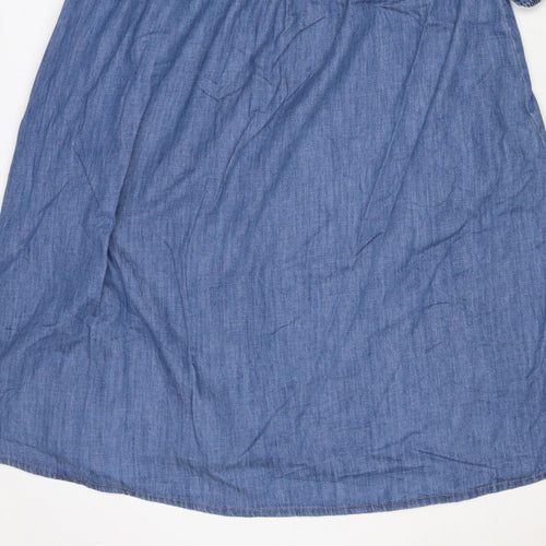 Marks and Spencer Women Blue Size 12 Chambray Fit & Flare Midi Dress
