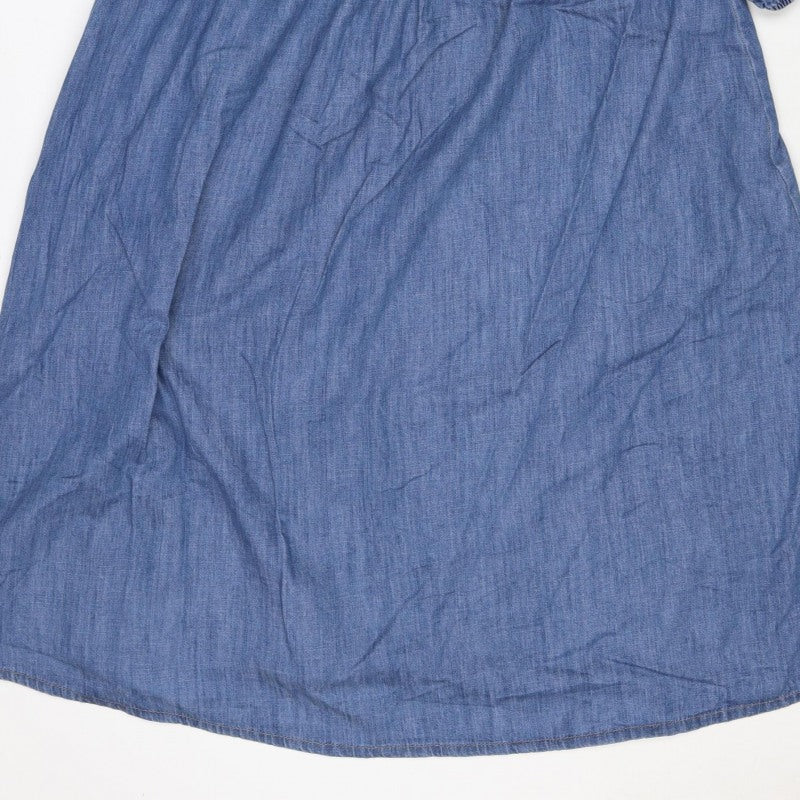 Marks and Spencer Women Blue Size 12 Chambray Fit & Flare Midi Dress