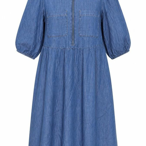Marks and Spencer Women Blue Size 12 Chambray Fit & Flare Midi Dress