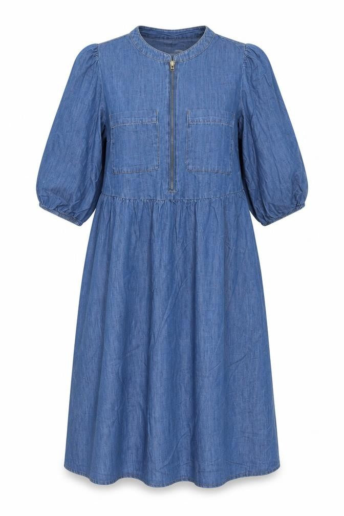 Marks and Spencer Women Blue Size 12 Chambray Fit & Flare Midi Dress