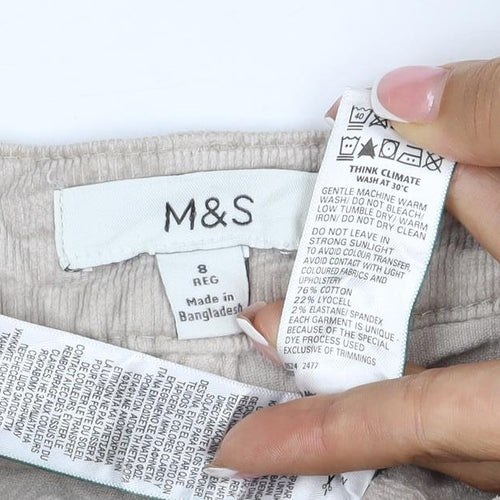 M&S Women’s Beige Size 8 Cotton Flax Cargo Straight Leg Trousers