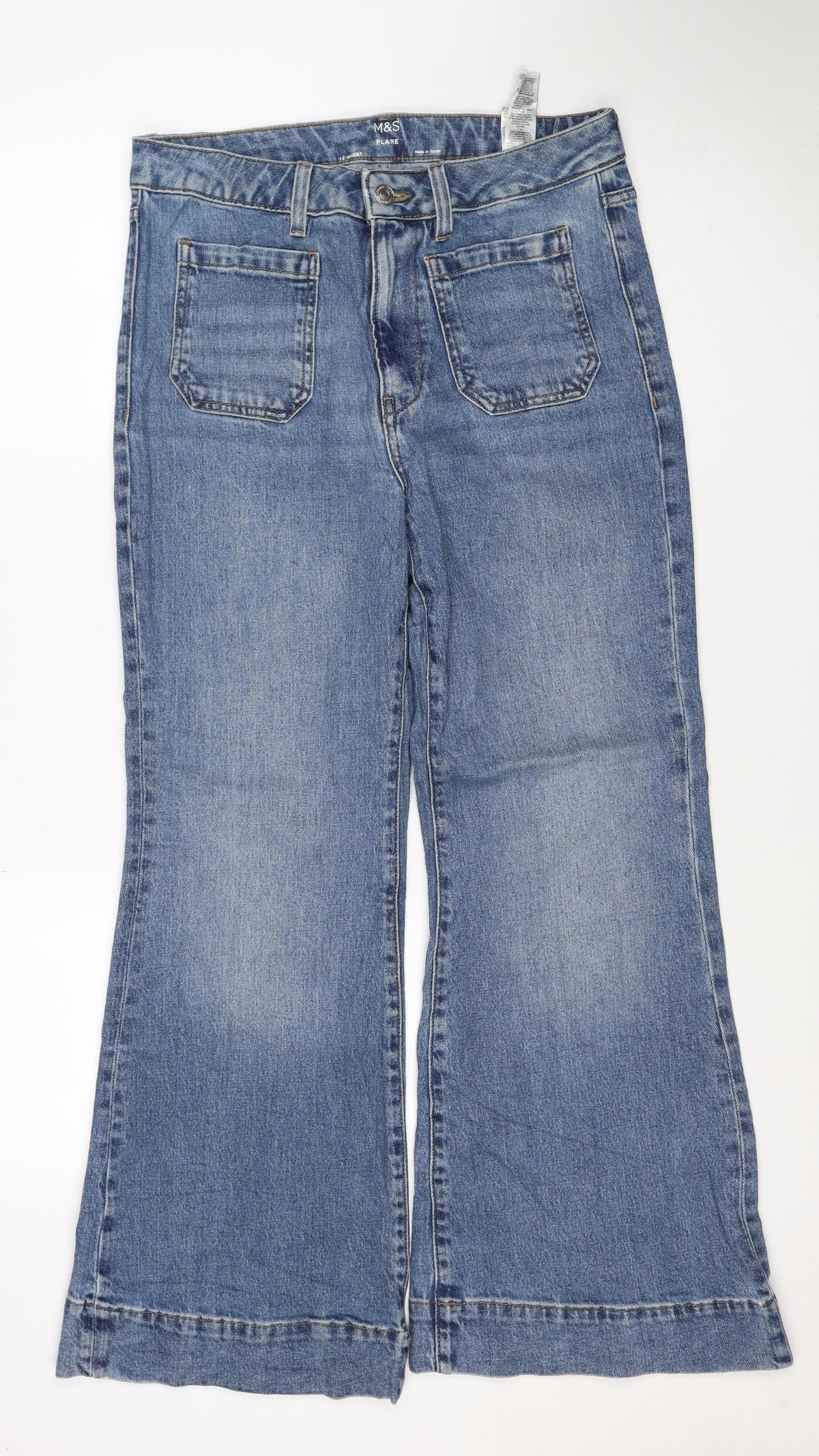 Marks and Spencer Women Blue Size 12 Short Flare Stretch Jeans