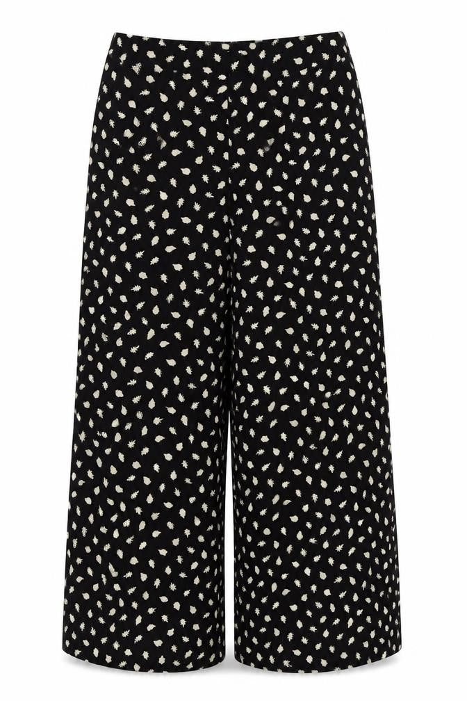 Front view of Somerset Alice Temperley Women Black Ivory Floral Cropped Trousers UK 8