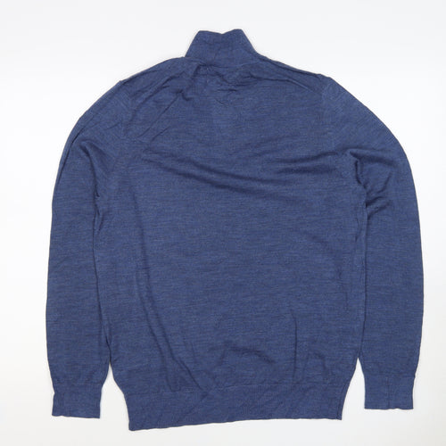 M&S Autograph Men Blue M Merino Wool 1/4 Zip High Neck Jumper