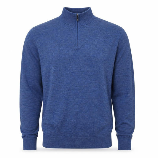 M&S Autograph Men Blue M Merino Wool 1/4 Zip High Neck Jumper