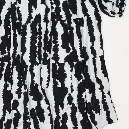 M&S Women Black White Linen Rich Size 14 Shift Knee Dress
