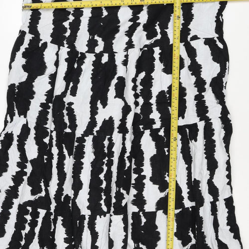 M&S Women Black White Linen Rich Size 14 Shift Knee Dress