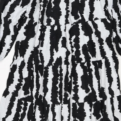 M&S Women Black White Linen Rich Size 14 Shift Knee Dress