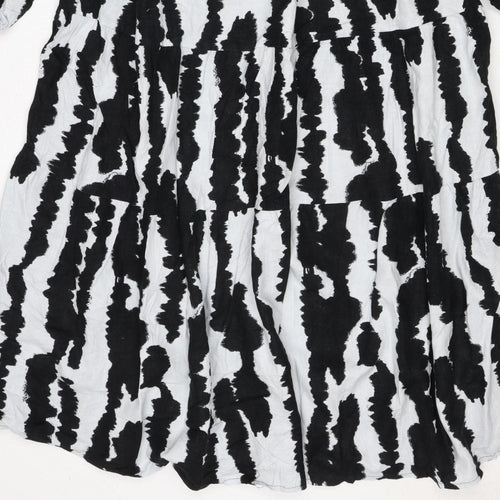 M&S Women Black White Linen Rich Size 14 Shift Knee Dress