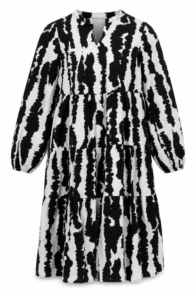 M&S Women Black White Linen Rich Size 14 Shift Knee Dress