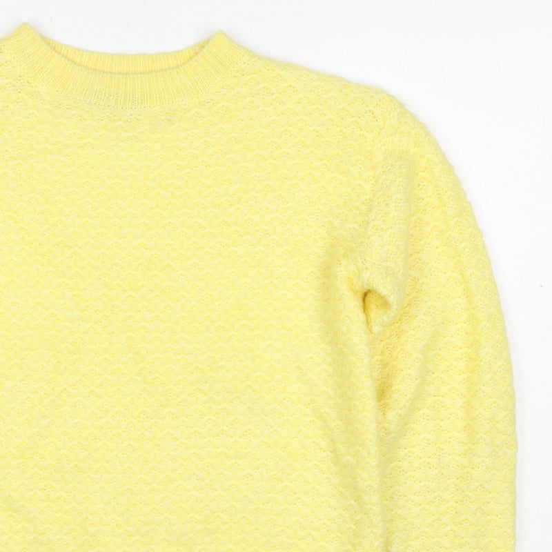 M&S Women Yellow XS Mohair Wool Blend Crew Neck Raglan Jumper