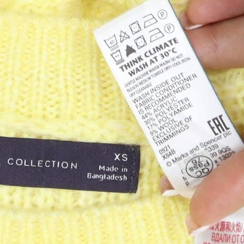 M&S Women Yellow XS Mohair Wool Blend Crew Neck Raglan Jumper