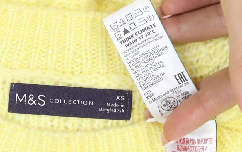 M&S Women Yellow XS Mohair Wool Blend Crew Neck Raglan Jumper