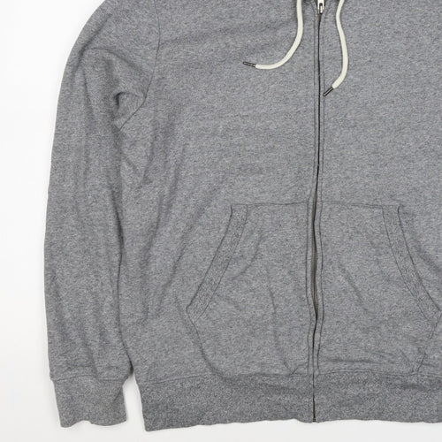 Marks and Spencer Men Grey L Full Zip Hooded Cotton Fleece Hoodie