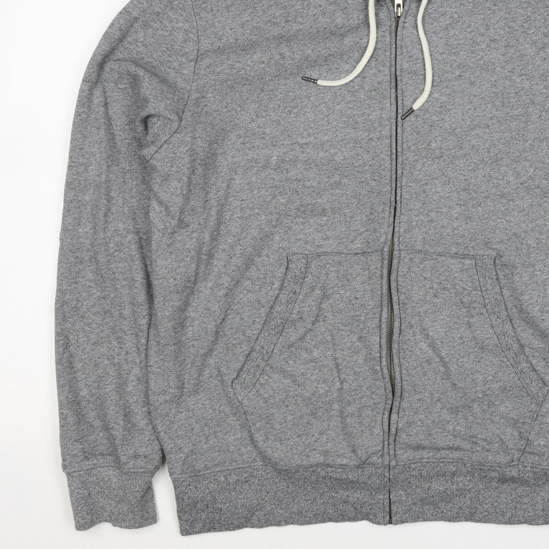 Marks and Spencer Men Grey L Full Zip Hooded Cotton Fleece Hoodie