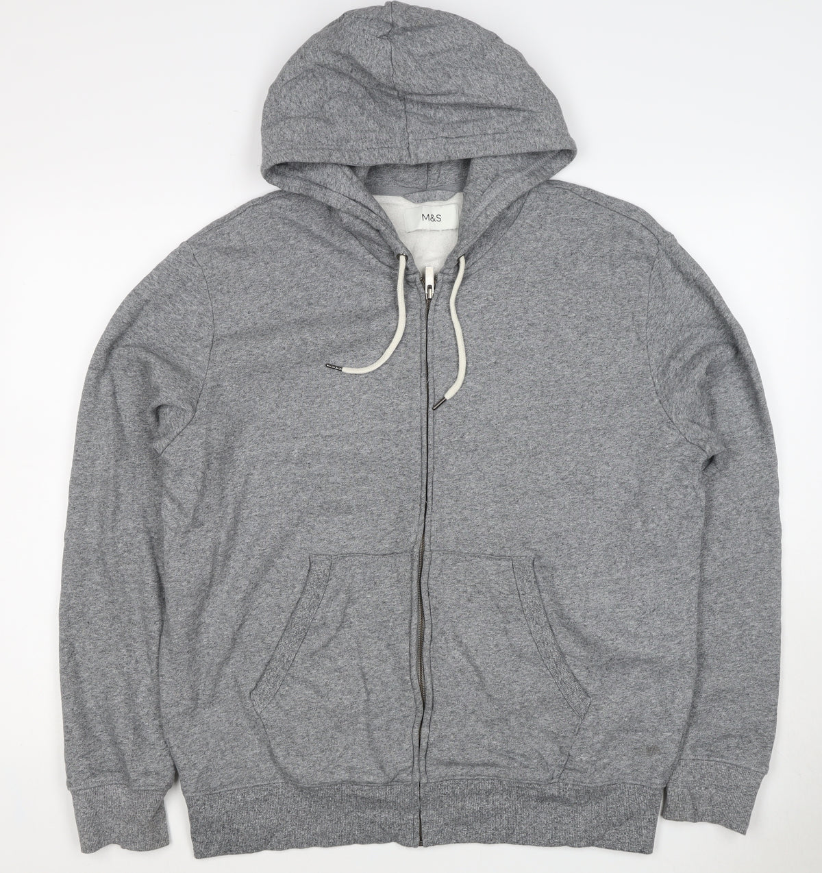 Marks and Spencer Men Grey L Full Zip Hooded Cotton Fleece Hoodie