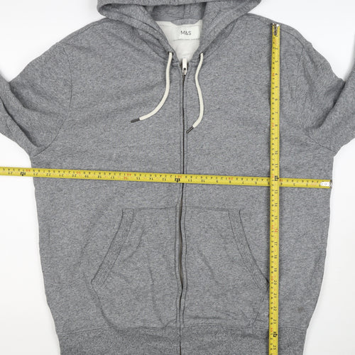 Marks and Spencer Men Grey L Full Zip Hooded Cotton Fleece Hoodie