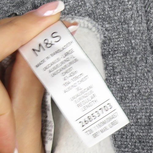 Marks and Spencer Men Grey L Full Zip Hooded Cotton Fleece Hoodie