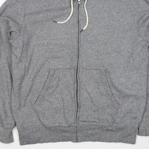 Marks and Spencer Men Grey L Full Zip Hooded Cotton Fleece Hoodie