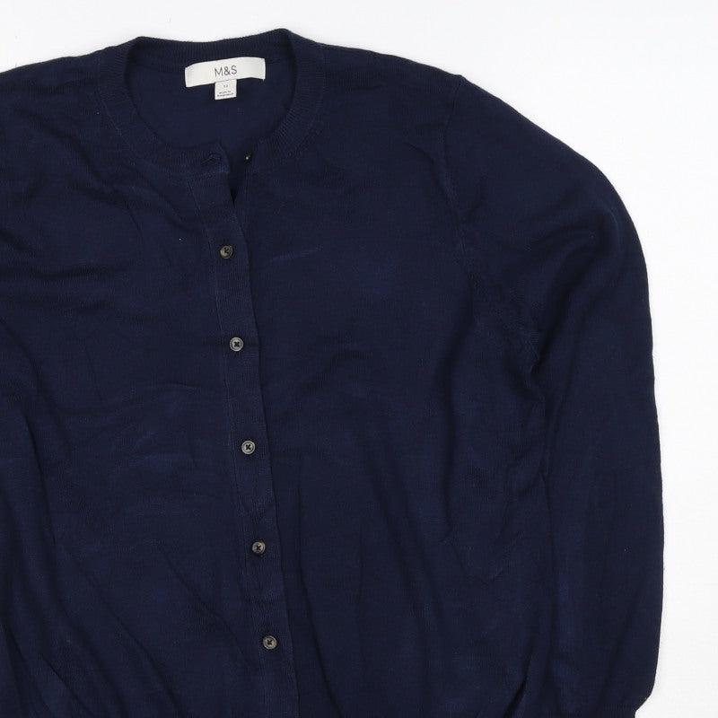 Marks and Spencer Women Blue Size 12 Round Neck Button Cardigan