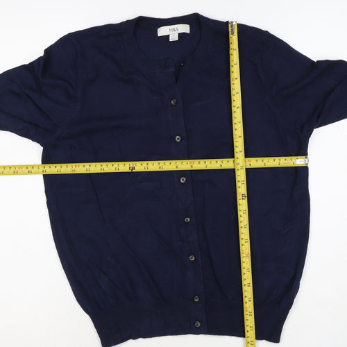 Marks and Spencer Women Blue Size 12 Round Neck Button Cardigan