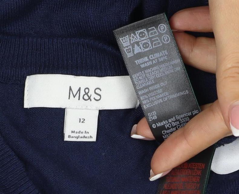 Marks and Spencer Women Blue Size 12 Round Neck Button Cardigan