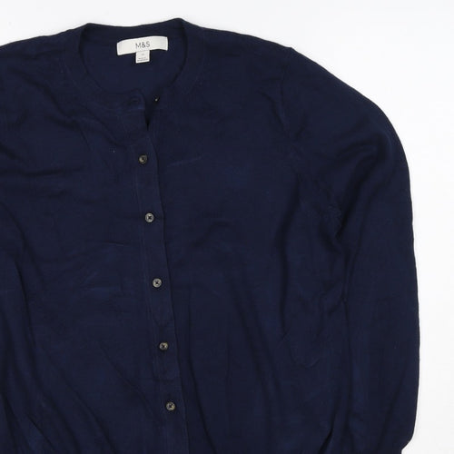 Marks & Spencer Women Navy UK 12 Round Neck Cotton Cardigan