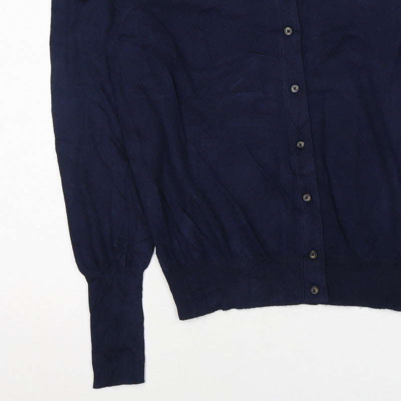 Marks & Spencer Women Navy UK 12 Round Neck Cotton Cardigan
