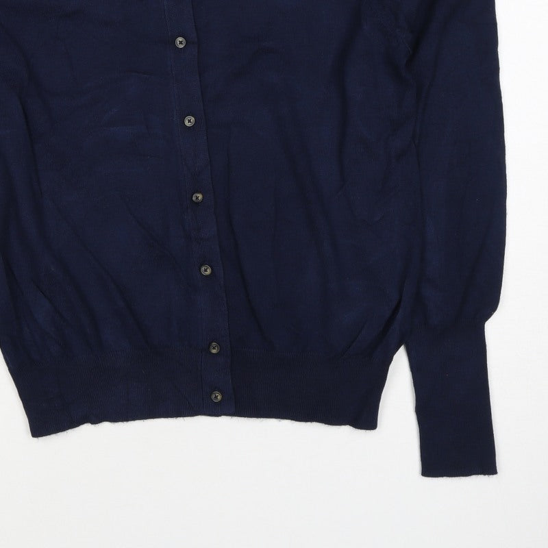 Marks & Spencer Women Navy UK 12 Round Neck Cotton Cardigan