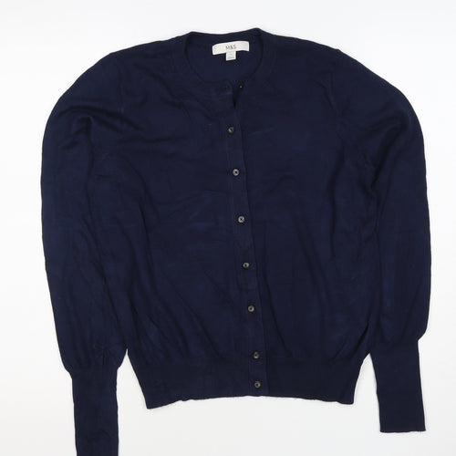 Marks & Spencer Women Navy UK 12 Round Neck Cotton Cardigan