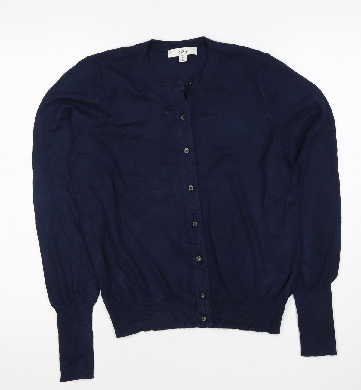 Marks & Spencer Women Navy UK 12 Round Neck Cotton Cardigan