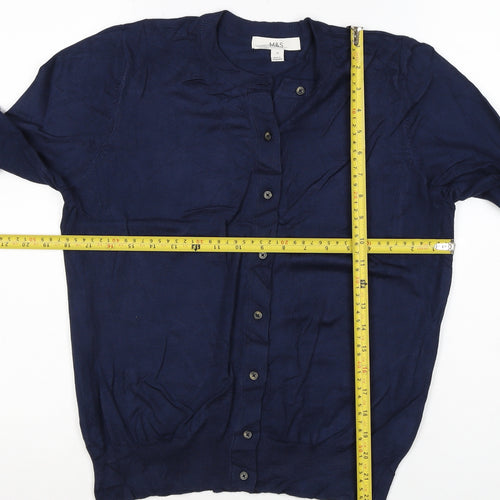 Marks & Spencer Women Navy UK 12 Round Neck Cotton Cardigan