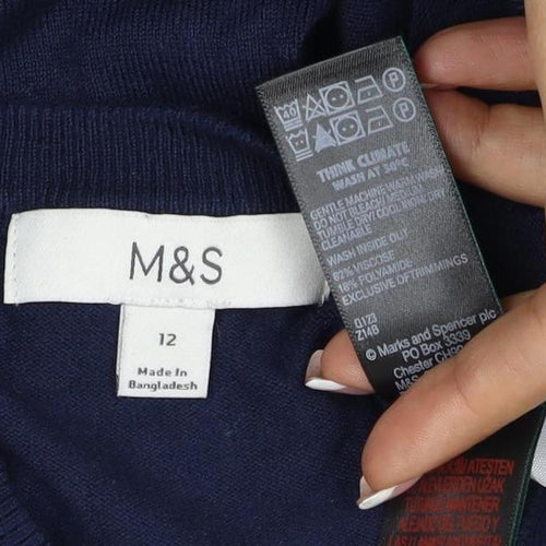 Marks & Spencer Women Navy UK 12 Round Neck Cotton Cardigan
