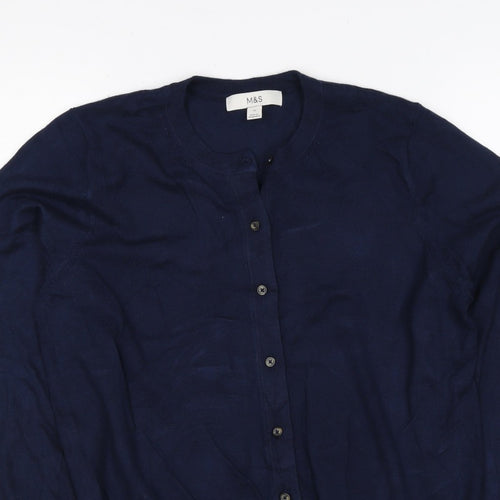 Marks & Spencer Women Navy UK 12 Round Neck Cotton Cardigan