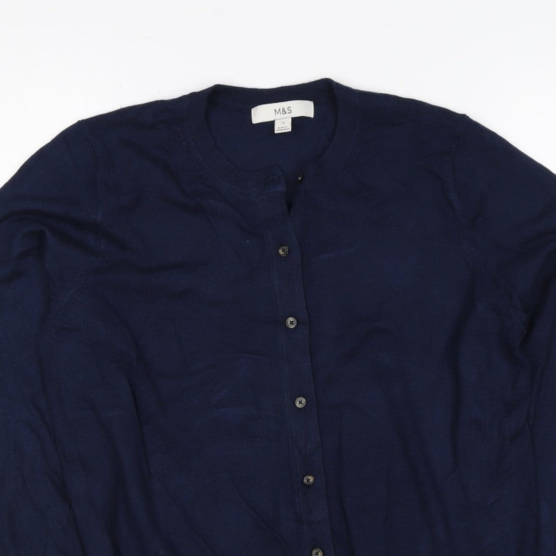 Marks & Spencer Women Navy UK 12 Round Neck Cotton Cardigan