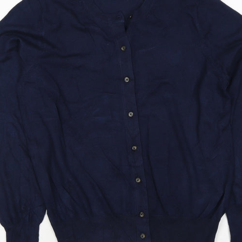 Marks & Spencer Women Navy UK 12 Round Neck Cotton Cardigan