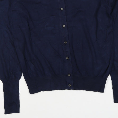 Marks & Spencer Women Navy UK 12 Round Neck Cotton Cardigan