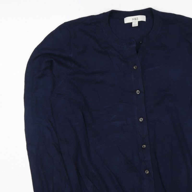 Marks & Spencer Women Navy UK 12 Round Neck Cotton Cardigan