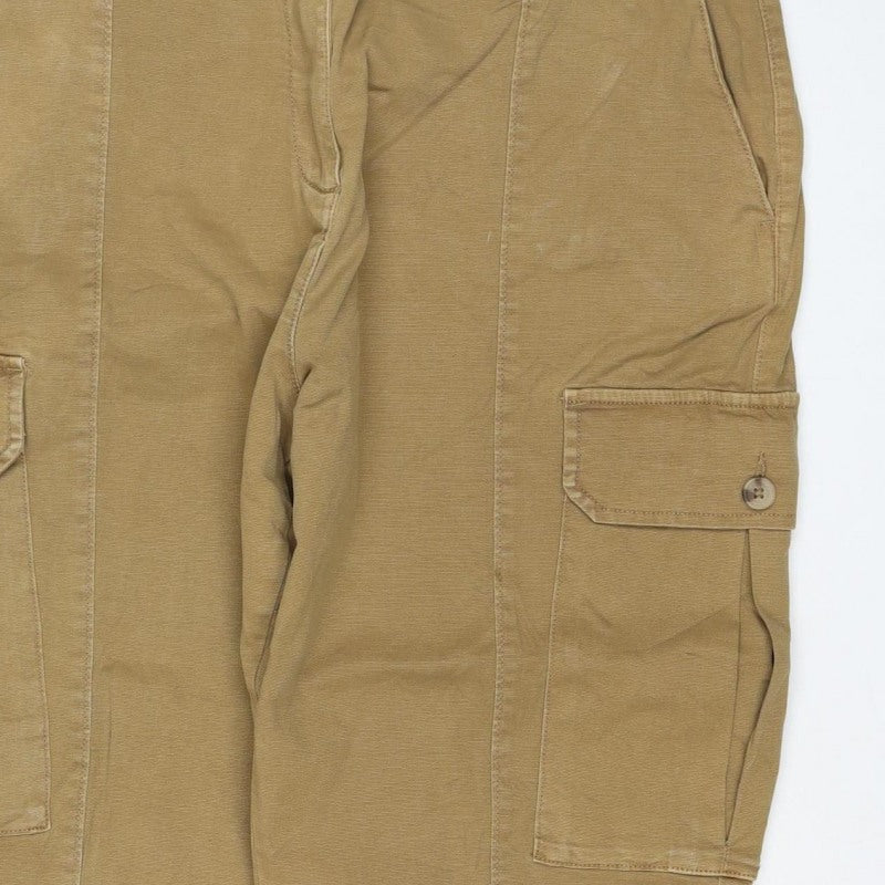 Marks & Spencer Women Beige Cargo Trousers Size 18 Short Cotton Stretch