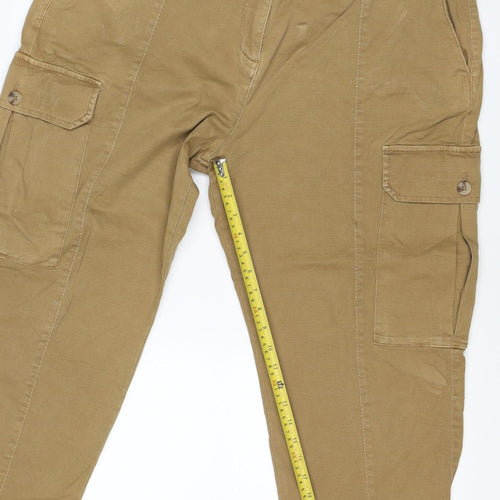 Marks & Spencer Women Beige Cargo Trousers Size 18 Short Cotton Stretch