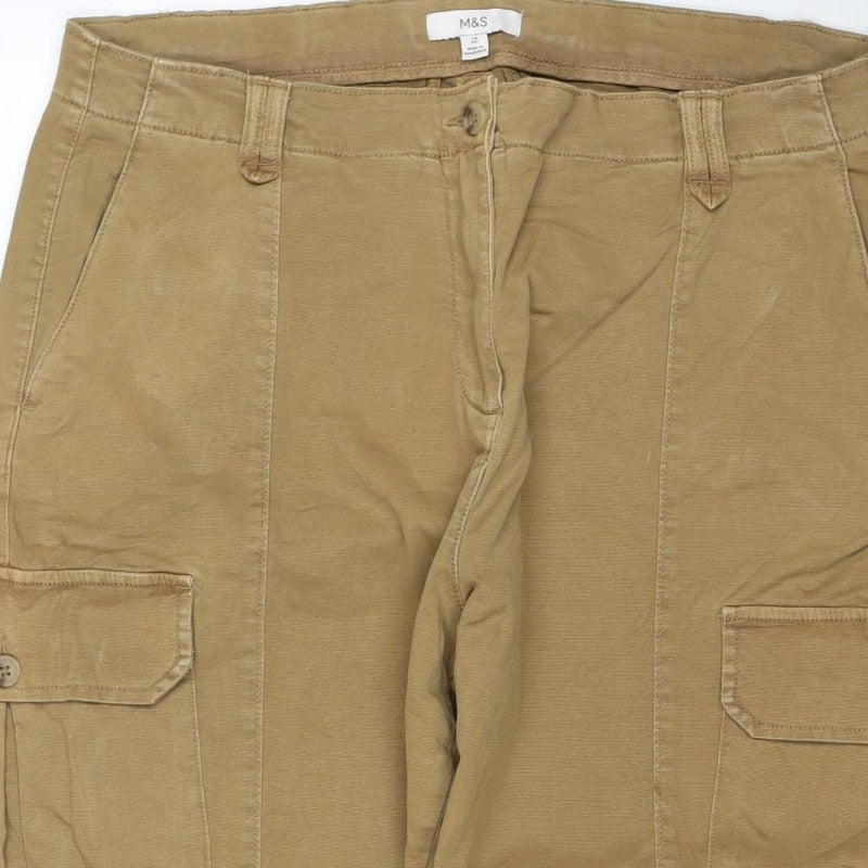 Marks & Spencer Women Beige Cargo Trousers Size 18 Short Cotton Stretch