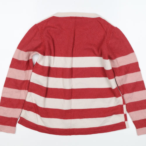 White Stuff Women Multicoloured UK 14 Merino Wool Striped V-Neck Jumper