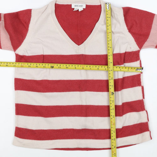 White Stuff Women Multicoloured UK 14 Merino Wool Striped V-Neck Jumper