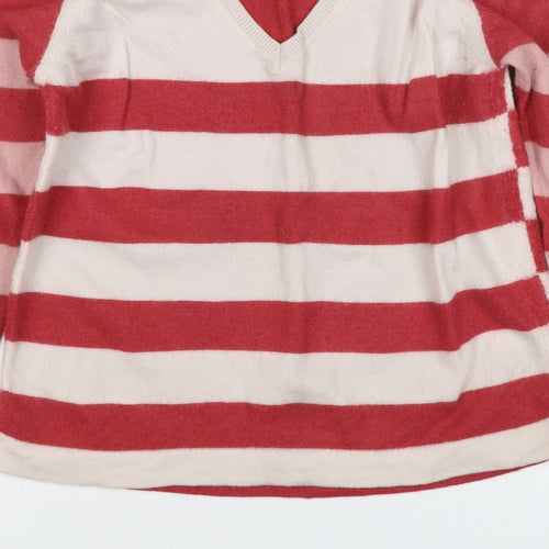White Stuff Women Multicoloured UK 14 Merino Wool Striped V-Neck Jumper
