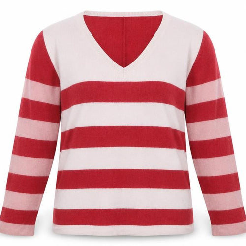 White Stuff Women Multicoloured UK 14 Merino Wool Striped V-Neck Jumper