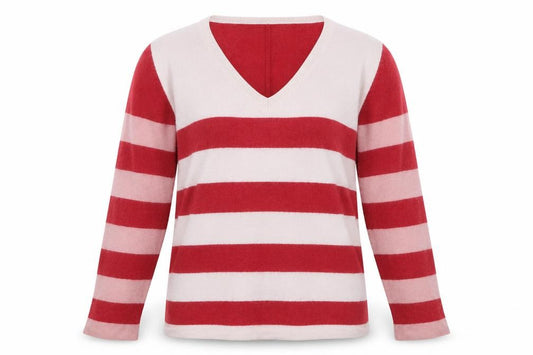 White Stuff Women Multicoloured UK 14 Merino Wool Striped V-Neck Jumper