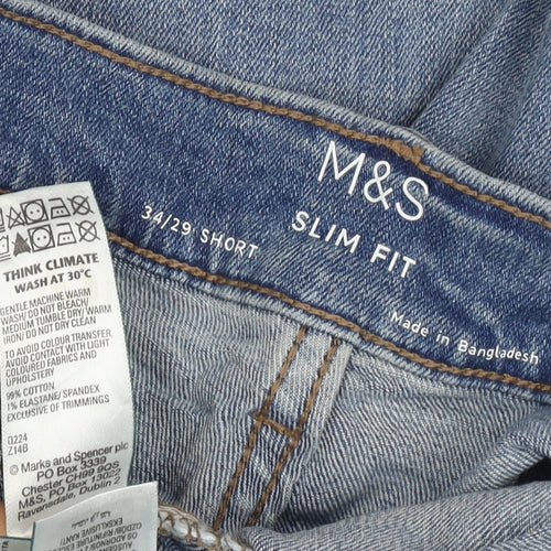 M&S Men’s Blue 34W 29L Slim Fit Light Wash Stretch Jeans