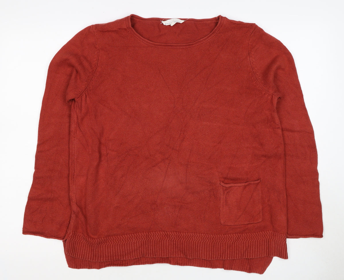 Seasalt Cornwall Women Red Size 14 Cotton Knit Round Neck Pocket Jumper