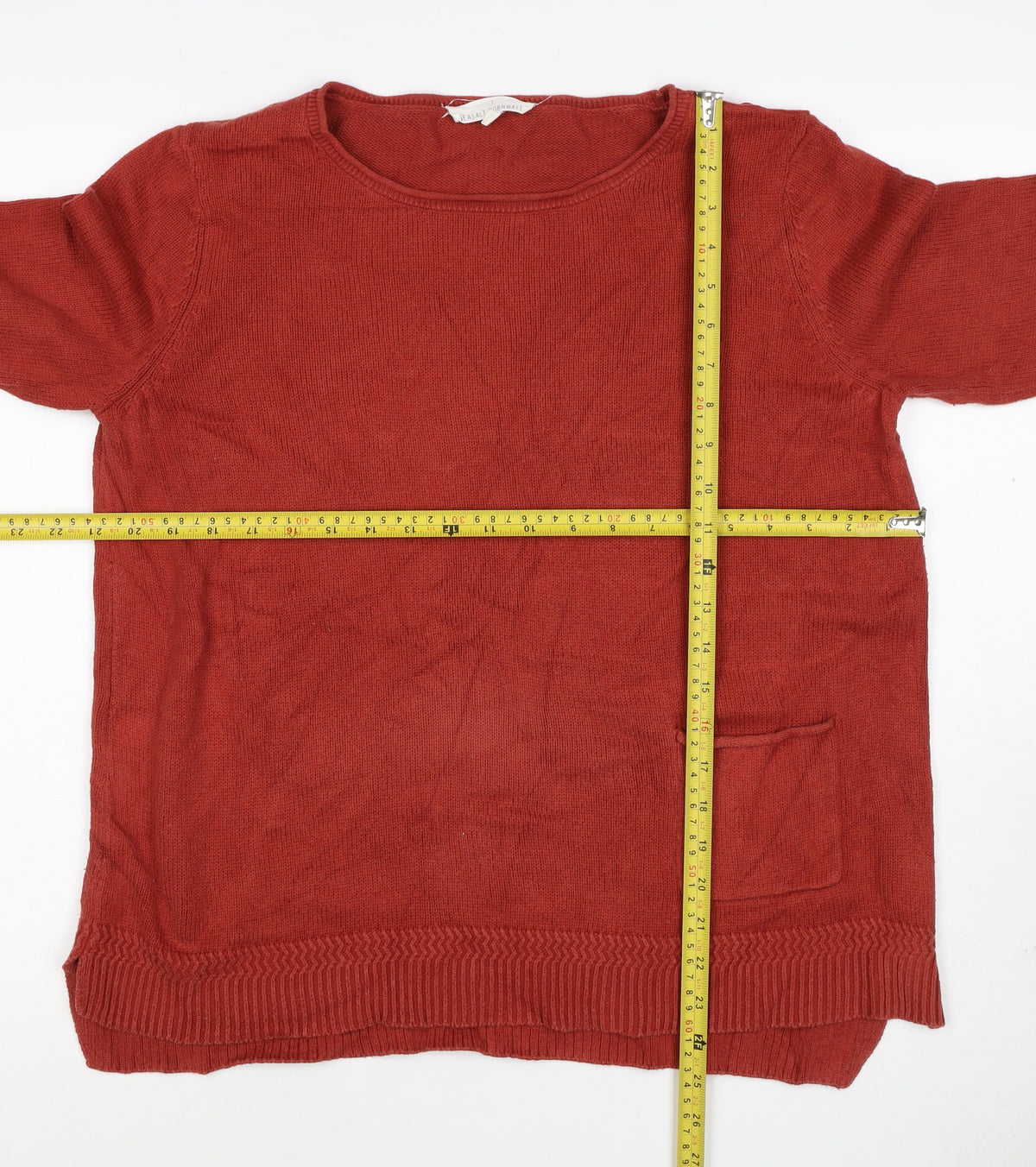 Seasalt Cornwall Women Red Size 14 Cotton Knit Round Neck Pocket Jumper