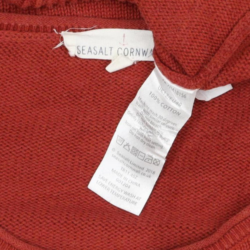 Seasalt Cornwall Women Red Size 14 Cotton Knit Round Neck Pocket Jumper
